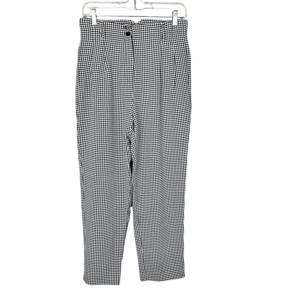 FRNCH Paris Black & White Houndstooth High Waisted Pleated Front Trousers Sz M